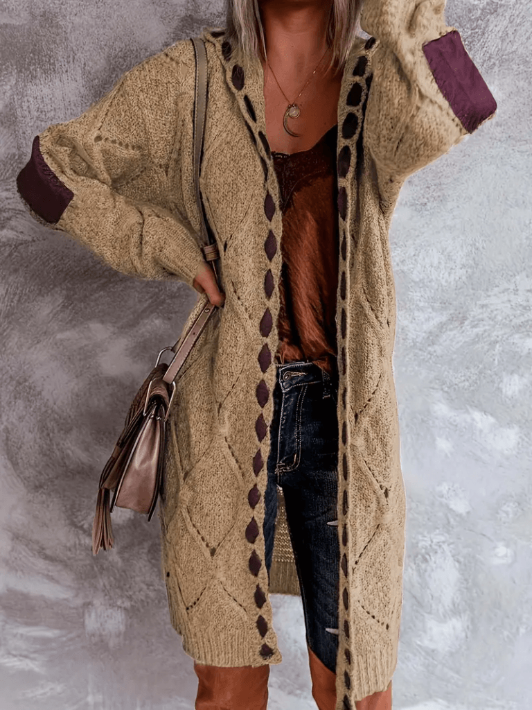 Color Block Open Front Hooded Cardigan