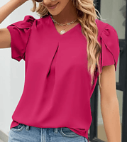 Solid Color Puffer Short Sleeve Blouse